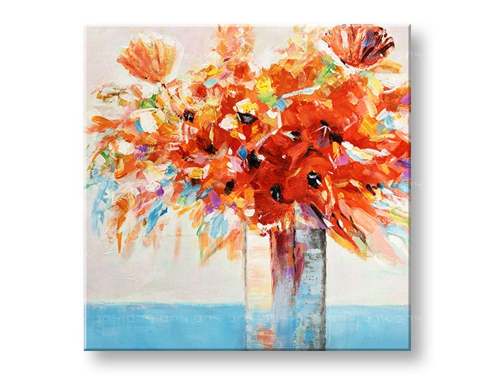 Levně Malovaný nástěnný obraz KVĚTINY VE VÁZE 1dílný 70x70 cm CWF1180WE1