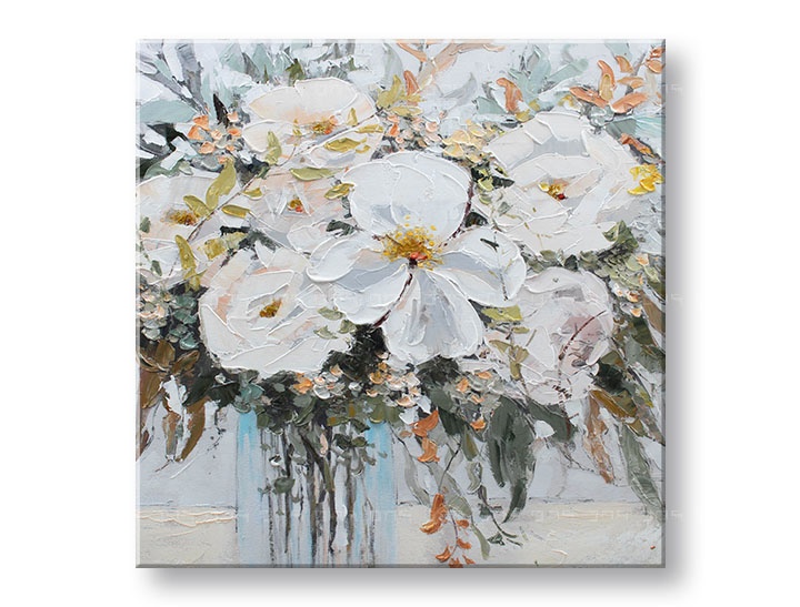 Levně Malovaný nástěnný obraz KVĚTINY VE VÁZE 1dílný 70x70 cm CWF1674WE1