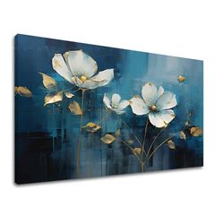 E-shop Nadčasová elegancia na plátne Modrá abstrakcia so zlatými akcentmi 40x60 cm
