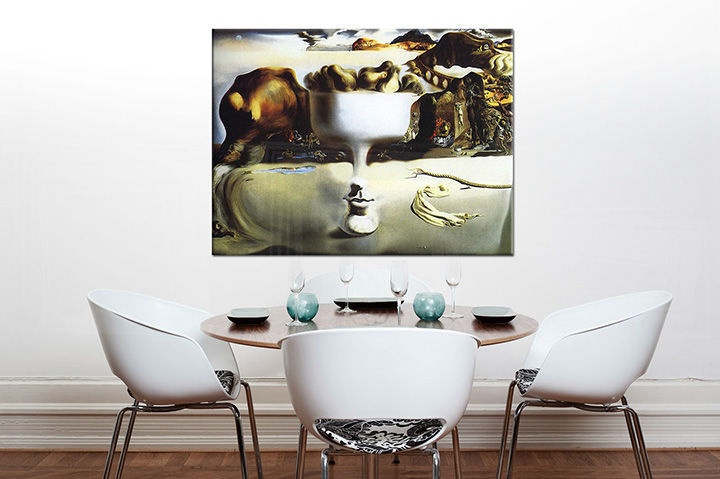 E-shop Obraz na plátne APPARITION ON FACE AND FRUIT DISH ON A BEACH – Salvador Dalí RE