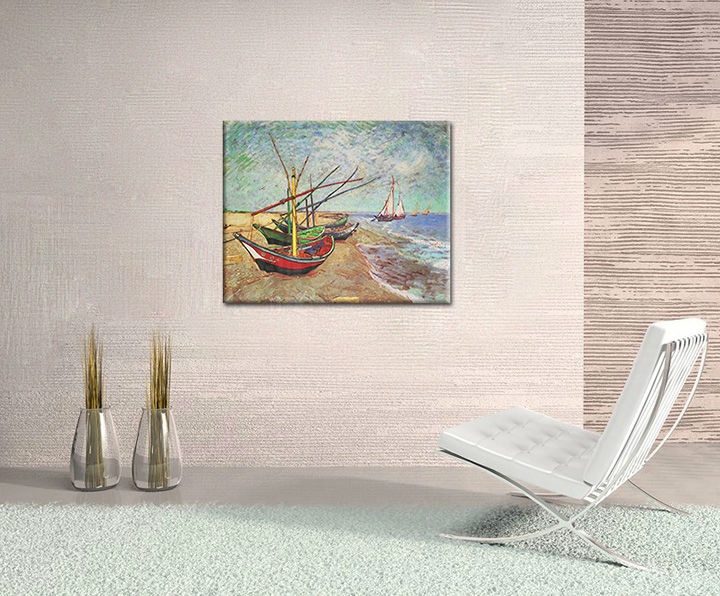 E-shop Obraz na plátne FISHING BOATS ON THE BEACH AT SAINTS-MARIES – Vincent van Gogh R