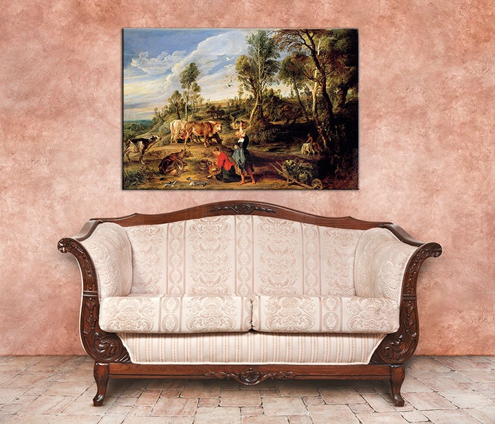E-shop Obraz na plátne MILKMAIDS WITH CATTLE IN A LANDCAPE – Peter Paul Rubens REP154