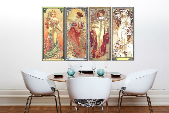 E-shop Obraz na plátne 4 dielny ŠTYRI ROČNÉ OBDOBIA 120x70 cm – Alfons Mucha 000 REP236