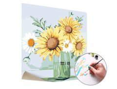 E-shop Maľovanie podľa čísel MARGARÉTKY A SLNEČNICE – nízka náročnosť 50x50 cm