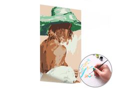 E-shop Maľovanie podľa čísel ŽENA V ZELENOM KLOBÚKU – nízka náročnosť 40x60 cm