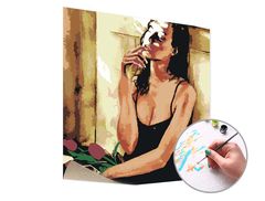 E-shop Maľovanie podľa čísel ŽENA S KVETMI – nízka náročnosť 50x50 cm