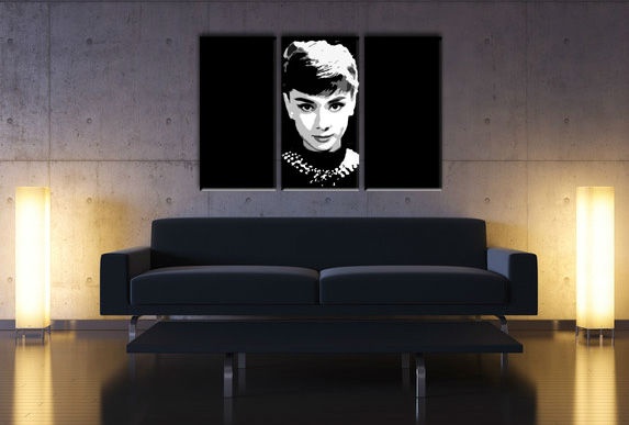 E-shop Ručne maľovaný POP Art obraz Audrey HEPBHURN 3 dielny ah