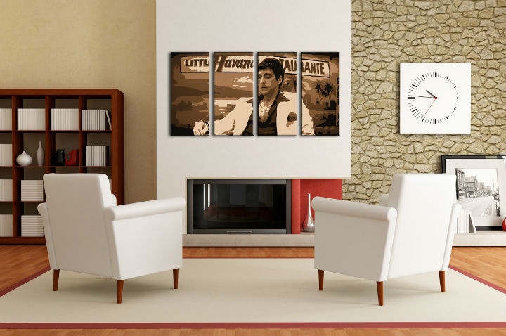 E-shop Ručne maľovaný POP Art obraz HAVANA - AL PACINO 4 dielny al17