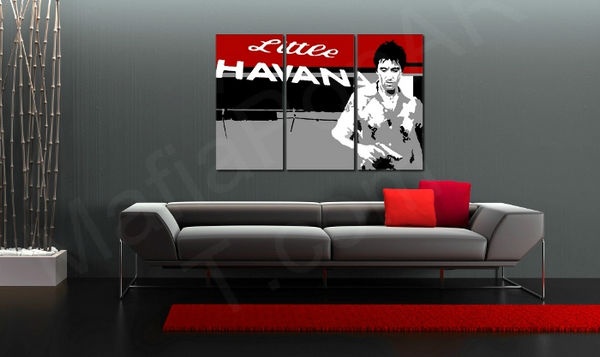 E-shop Ručne maľovaný POP Art obraz Scarface - AL PACINO 3 dielny al39