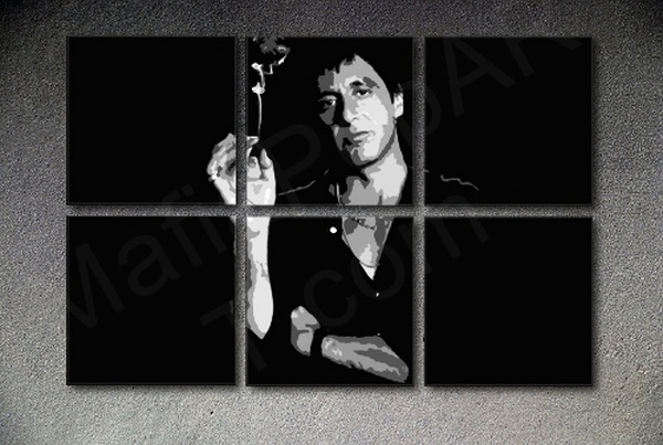 E-shop Ručne maľovaný POP Art obraz SCARFACE-AL PACINO 6 dielny XXL Akcia al8