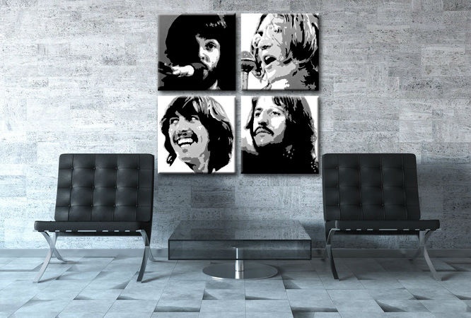 E-shop Ručne maľovaný POP Art obraz BEATLES 4 dielny bea4