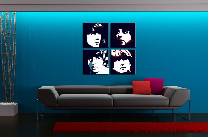 E-shop Ručne maľovaný POP Art obraz BEATLES 4 dielny beat