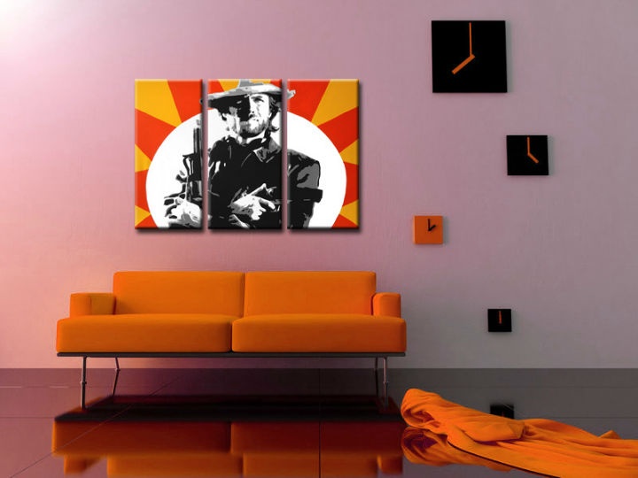 E-shop Ručne maľovaný POP Art obraz Clint Eastwood 3 dielny ce2