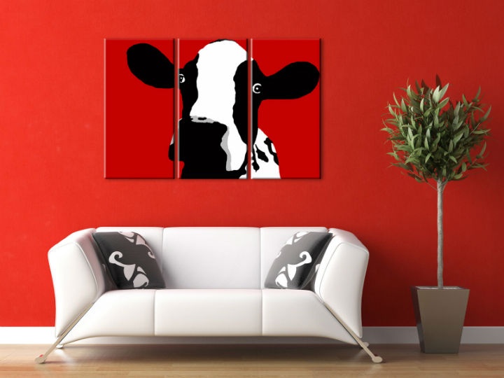 E-shop Ručne maľovaný POP Art obraz Cow 3 dielny cow