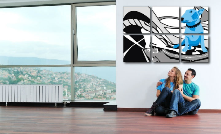 E-shop Ručne maľovaný POP Art obraz Dog and DJ´S