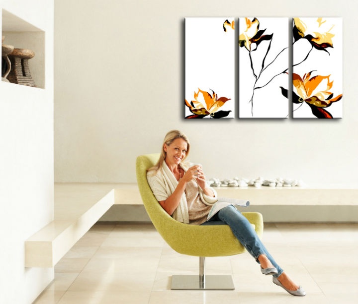 E-shop Ručne maľovaný POP Art obraz FLOWER 3 dielny flo