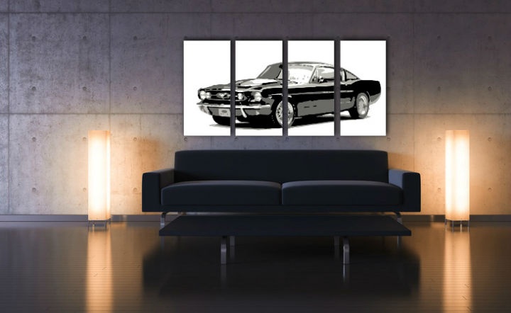 E-shop Ručne maľovaný POP Art obraz Ford Mustang 4 dielny fm
