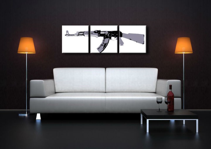 E-shop Ručne maľovaný POP Art obraz Kalashnikov 3 dielny ka1
