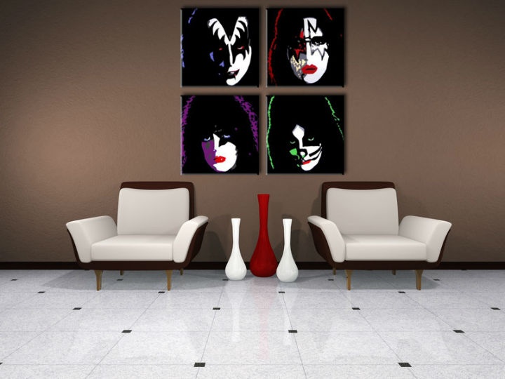 E-shop Ručne maľovaný POP Art obraz Kiss 4 dielny kiss