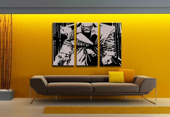 E-shop Ručne maľovaný POP Art obraz Killer with yellow eyes 3 dielny kwye