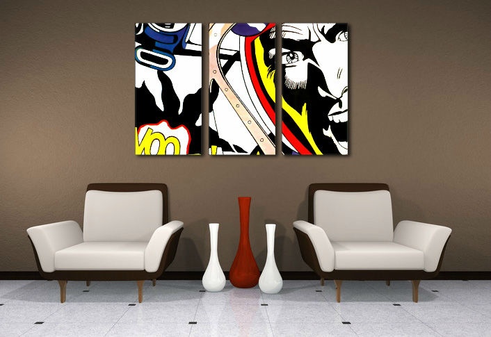Levně Ručně malovaný obraz POP Art LICHTENSTEIN 3 dílná li