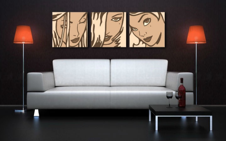 E-shop Ručne maľovaný POP Art obraz LICHTENSTEIN 3 dielny li2