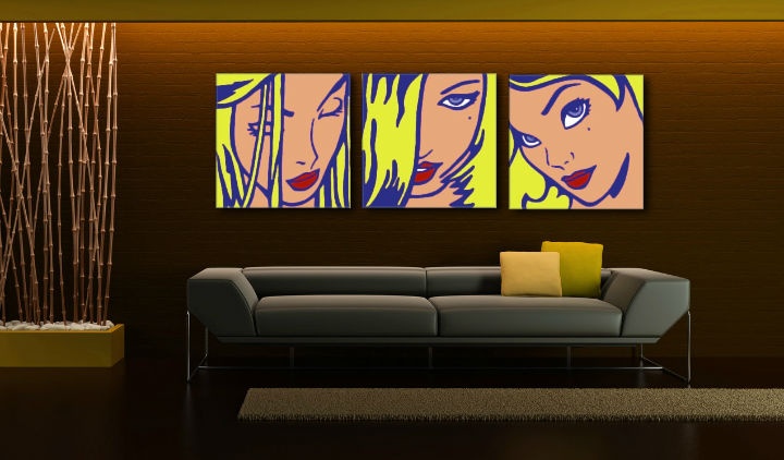 E-shop Ručne maľovaný POP Art obraz LICHTENSTEIN 3 dielny li5
