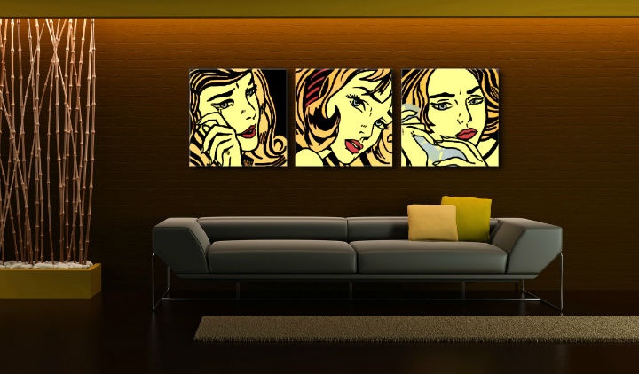 Levně Ručně malovaný obraz POP Art LICHTENSTEIN 3 díly li6