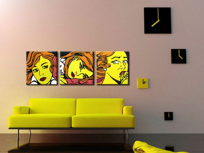 E-shop Ručne maľovaný POP Art obraz LICHTENSTEIN 3 dielny li7