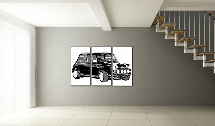 E-shop Ručne maľovaný POP Art obraz MINI COOPER 3 dielny mini