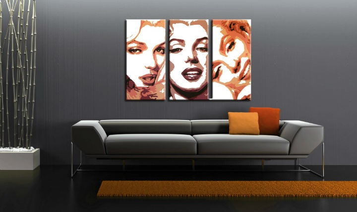 E-shop Ručne maľovaný POP Art obraz Marilyn Monroe 3 dielny mon2