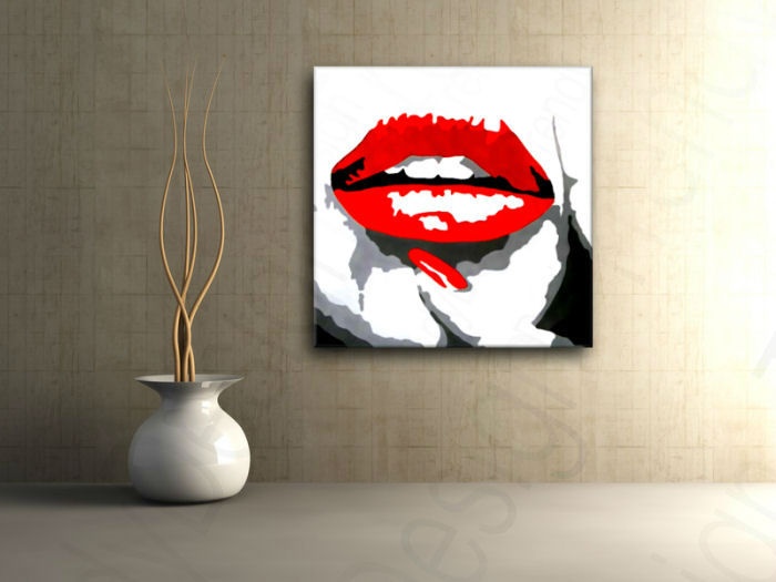 E-shop Ručne maľovaný POP Art obraz RED LIPS