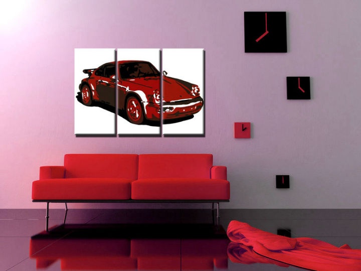 E-shop Ručne maľovaný POP Art obraz PORSCHE 911 3 dielny por2