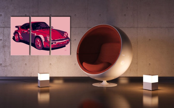 E-shop Ručne maľovaný POP Art obraz PORSCHE 911 3 dielny por3