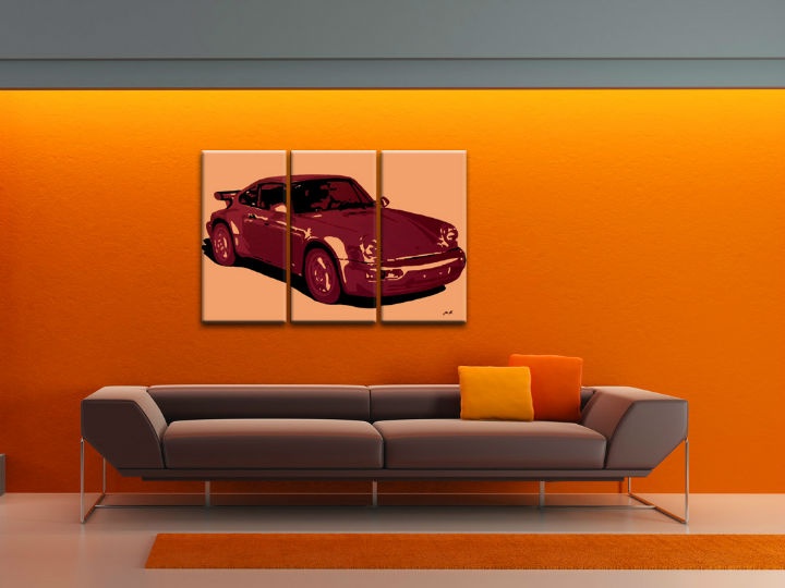 E-shop Ručne maľovaný POP Art obraz PORSCHE 911 3 dielny por