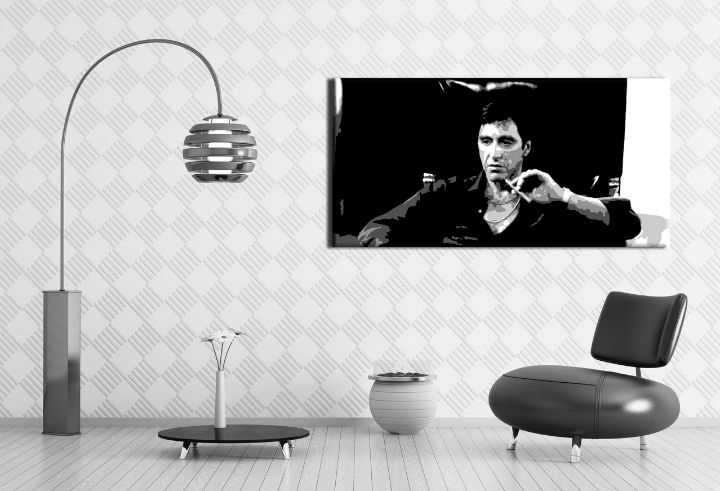 E-shop Ručne maľovaný POP Art obraz Scarface 140x70 cm